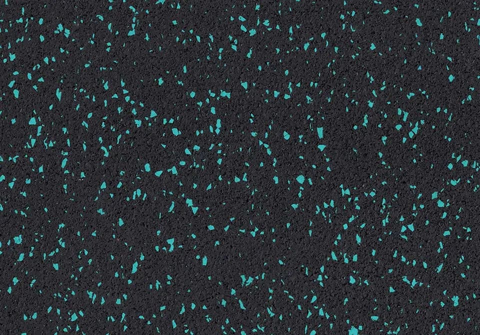 Gros plan de la finition Néon Turquoise : de petits granulés de couleur sur caoutchouc noir